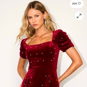 Lulus Luxe Possibilities Dark Red Velvet Pearl Mini Dress
